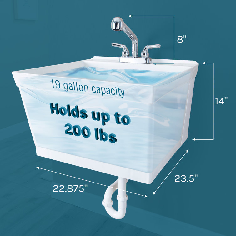 Tehila 23" White Wall-Mounted Utility Sink with Chrome Faucet