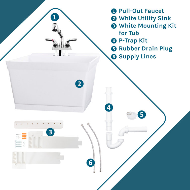 Tehila 23" White Wall-Mounted Utility Sink with Chrome Faucet