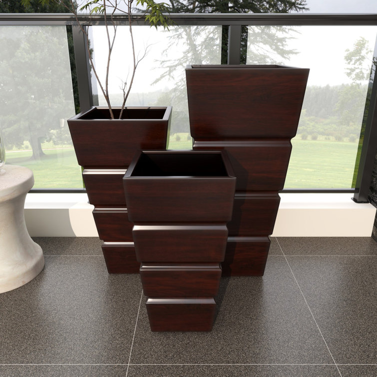 Rustic Brown Metal Indoor Outdoor Planter Set with Tapered Base