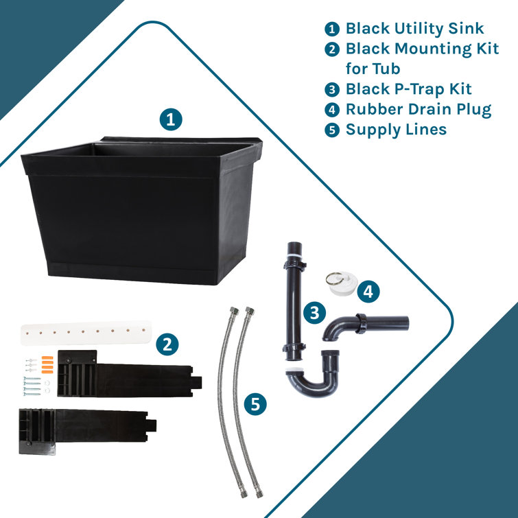 Black Wall Mount Utility Sink with Drain Assembly Kit