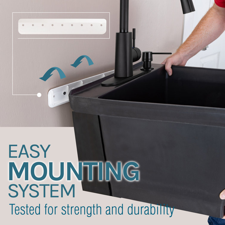 Black Wall Mount Utility Sink with Pull-Down Faucet