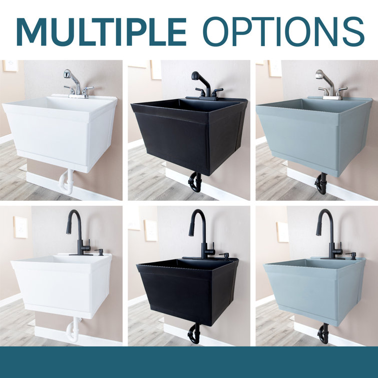 Black Wall Mount Utility Sink with Pull-Down Faucet