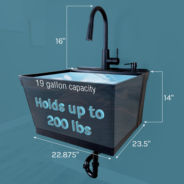 Black Wall Mount Utility Sink with Pull-Down Faucet