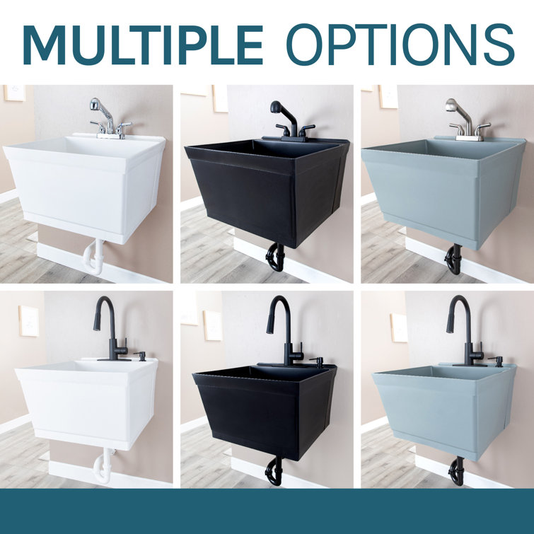 White Wall-Mounted Utility Laundry Sink with Drain Kit