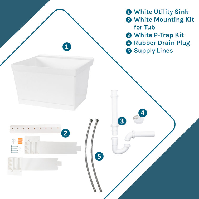 White Wall-Mounted Utility Laundry Sink with Drain Kit