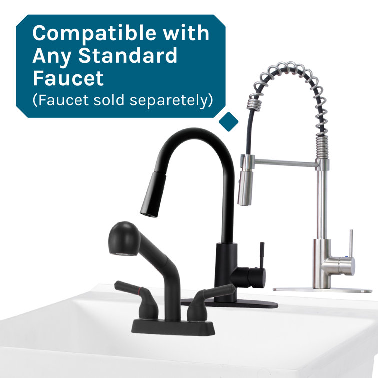 White Wall-Mounted Utility Laundry Sink with Drain Kit