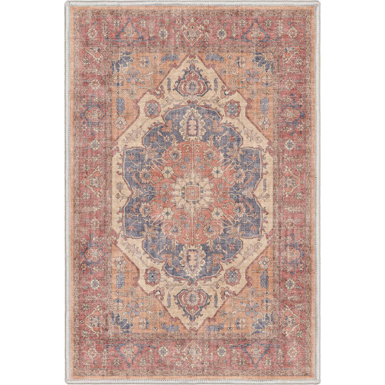 Red Chenille Flat Woven Stain-Resistant Washable Rug