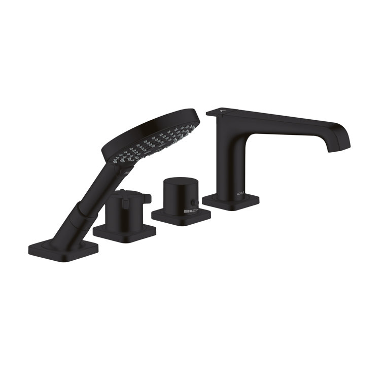 Matte Black 4-Hole Roman Tub Faucet Set with Handshower