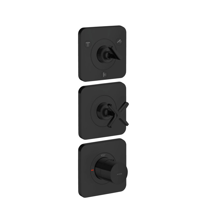 Matte Black Wall-Mounted Thermostatic Module Trim Set