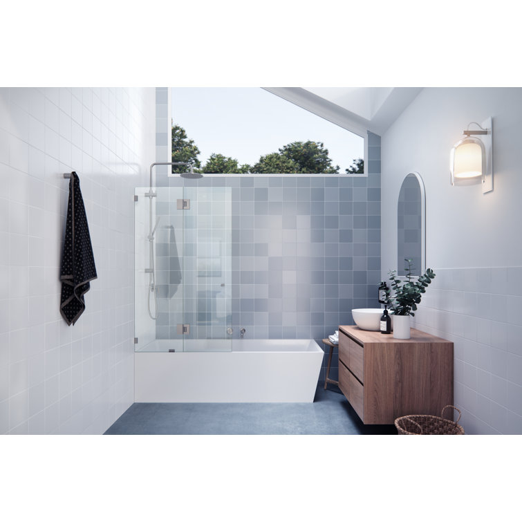 34" Brushed Nickel Frameless Clear Glass Hinged Bathtub Door
