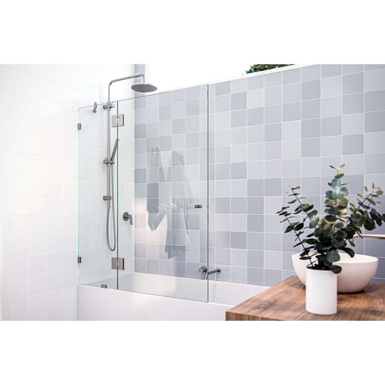 Halo 58.25" x 51" Frameless Glass Bathtub Door with Brushed Nickel Hinges