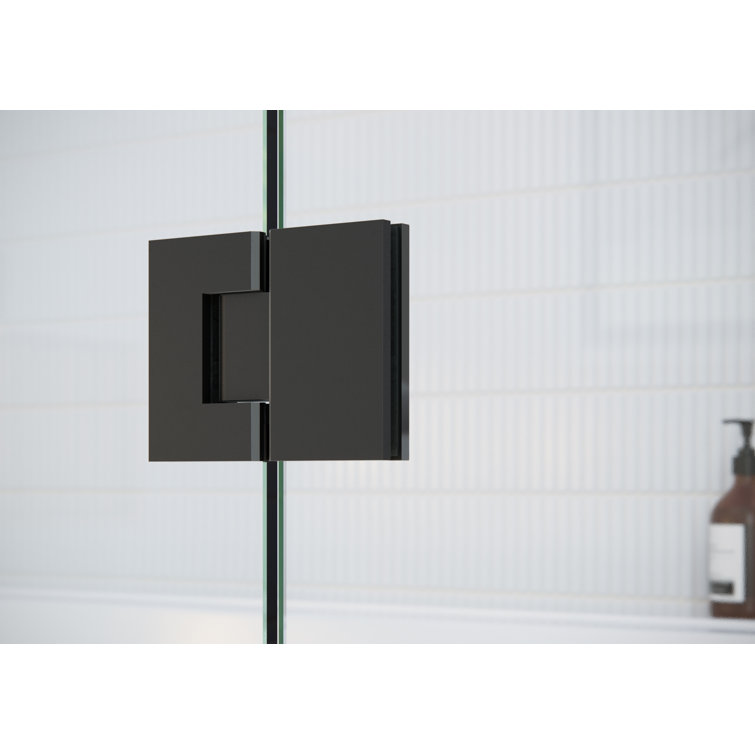 Matte Black Frameless Glass Hinged Shower Door, 78" x 60.9"
