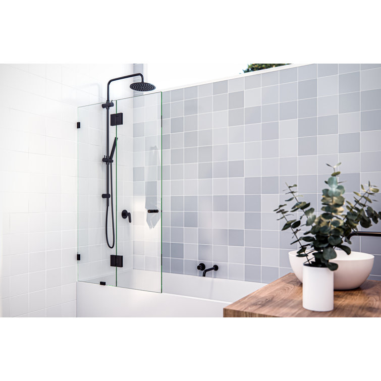 34'' x 58'' Oil Rubbed Bronze Frameless Glass Hinged Bathtub Door