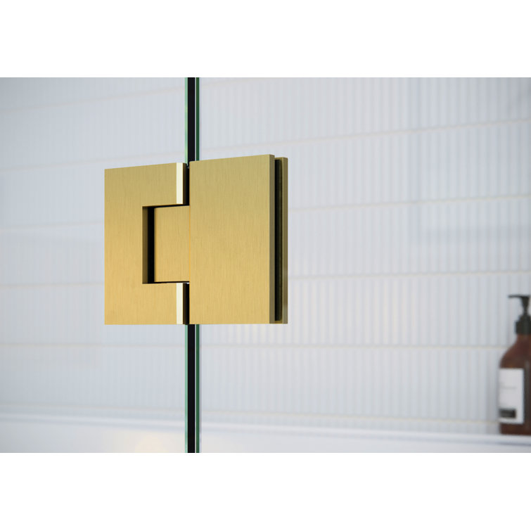 34" Satin Brass Frameless Glass Hinged Bathtub Door