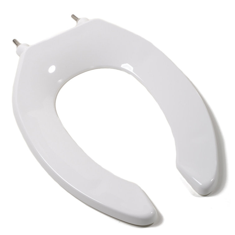 White Elongated Open Front Toilet Seat with Stainless Steel Hinges