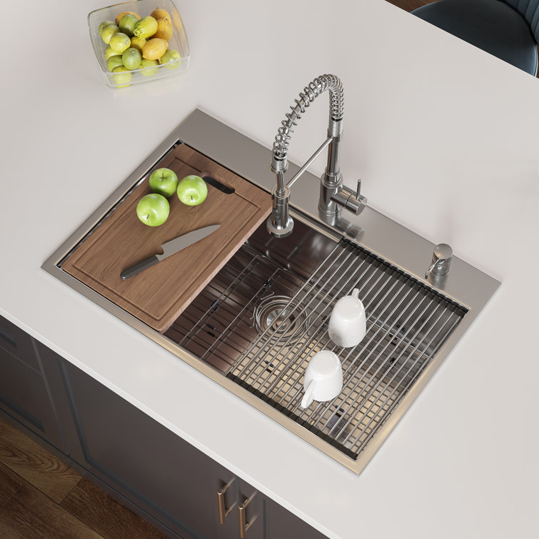 Gideon 33'' Stainless Steel Drop-In Kitchen Sink with Workstation