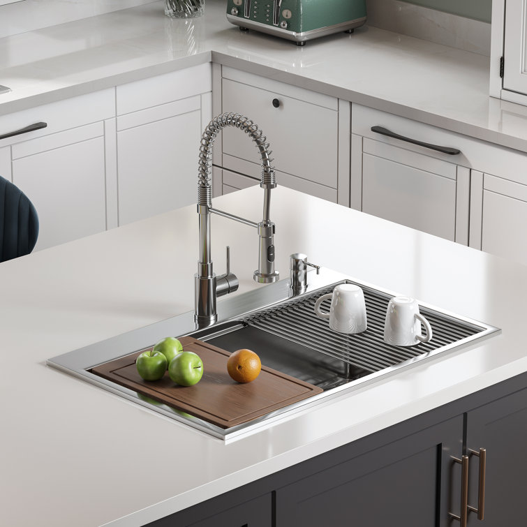 Gideon 33'' Stainless Steel Drop-In Kitchen Sink with Workstation