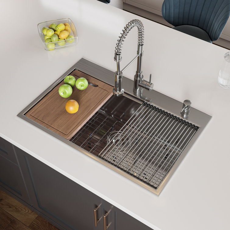 Gideon 33'' Stainless Steel Drop-In Kitchen Sink with Workstation