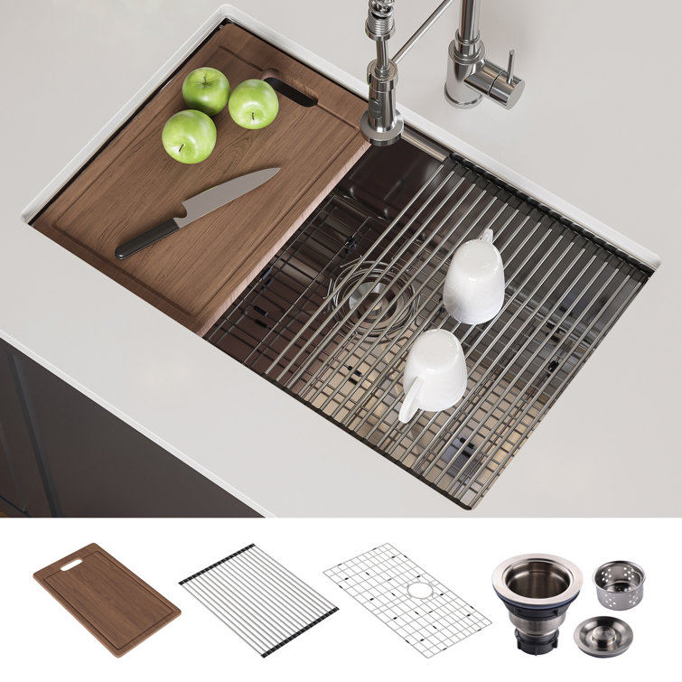 Magnus 30'' Stainless Steel Single Bowl Farmhouse Kitchen Sink with Workstation