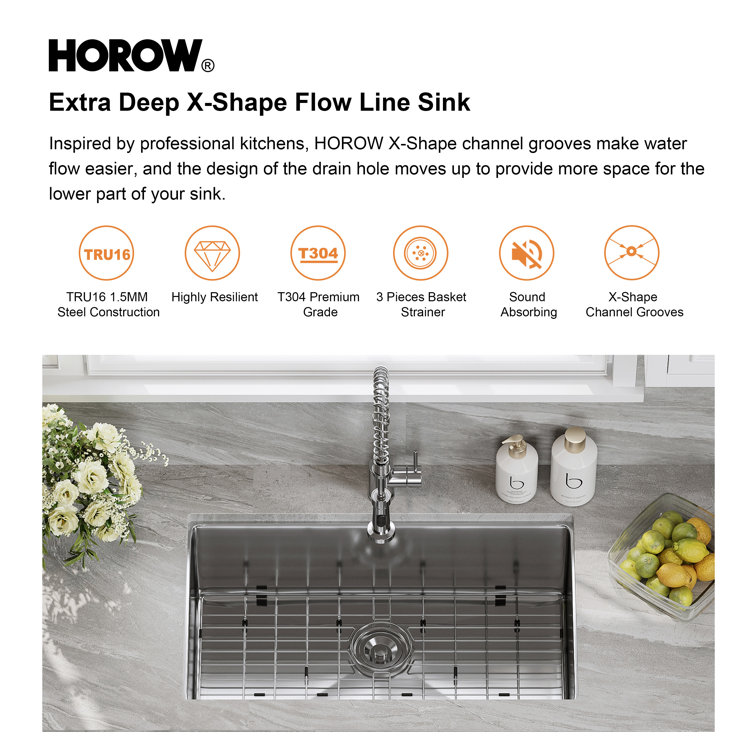 Elaina 32" Single Bowl Stainless Steel Kitchen Sink with Grid and Strainer