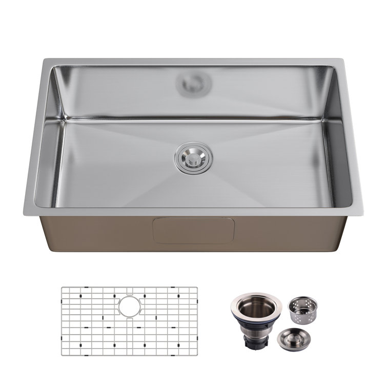 Elaina 32" Single Bowl Stainless Steel Kitchen Sink with Grid and Strainer