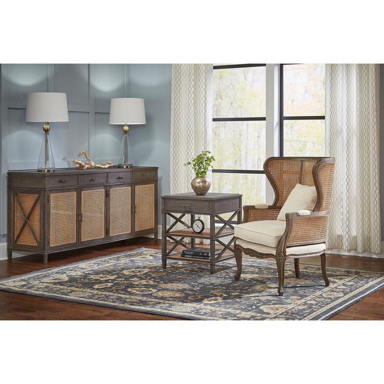 Cambridge 78'' Charcoal Gray Solid Wood Sideboard with Rustic Cane Doors