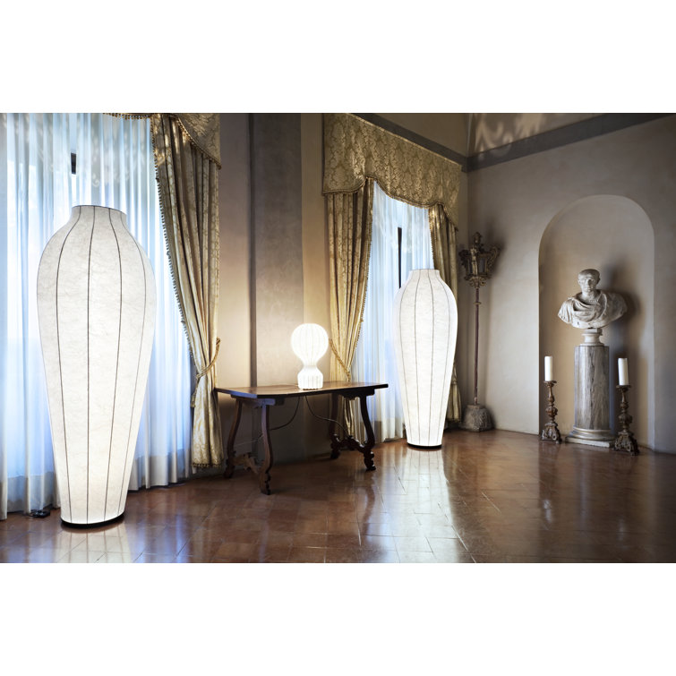 Large White Steel and Resin Table Lamp with Dimmer Control