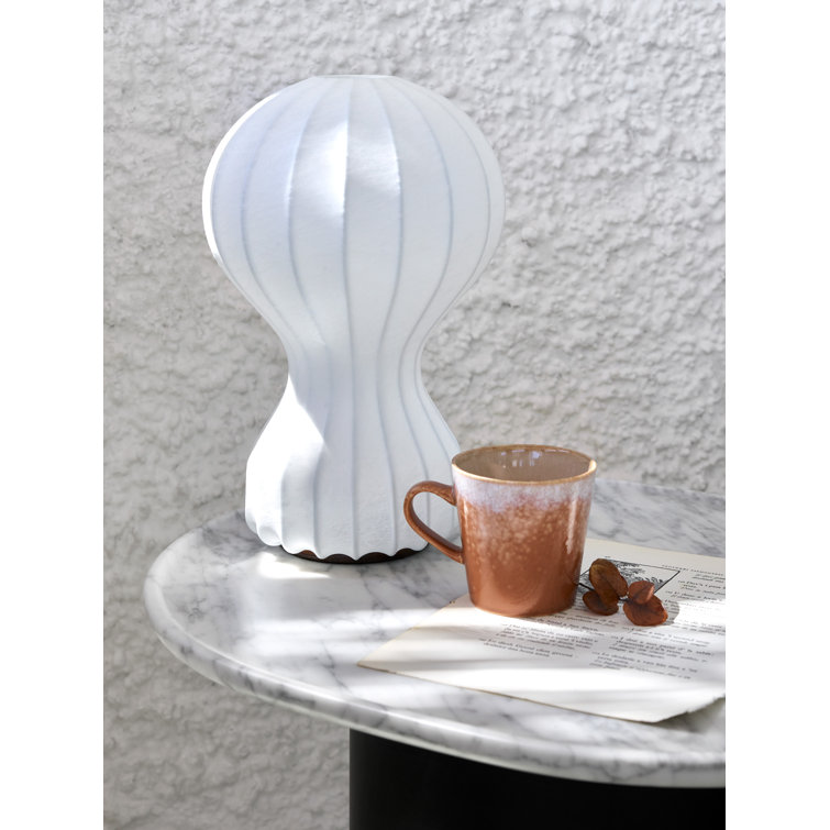 Large White Steel and Resin Table Lamp with Dimmer Control