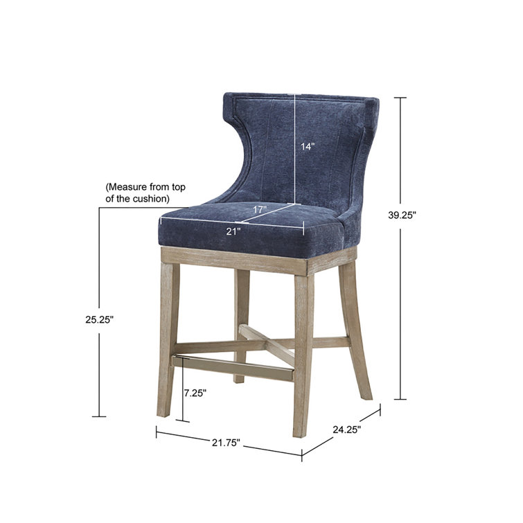 Navy Upholstered Swivel Counter Stool with Wood Frame