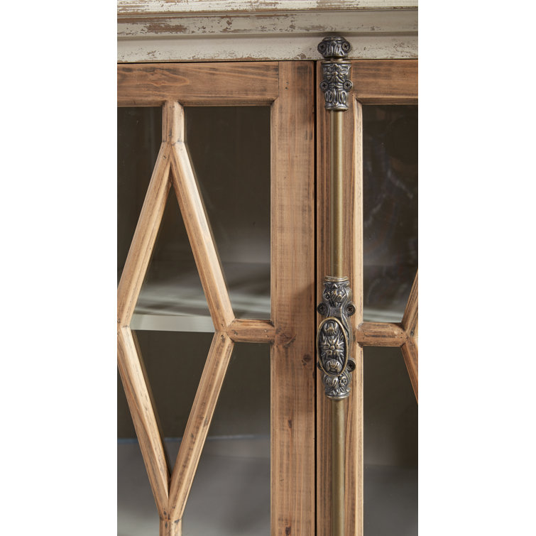 64.25'' Rustic Brown and White Glass Front Sideboard