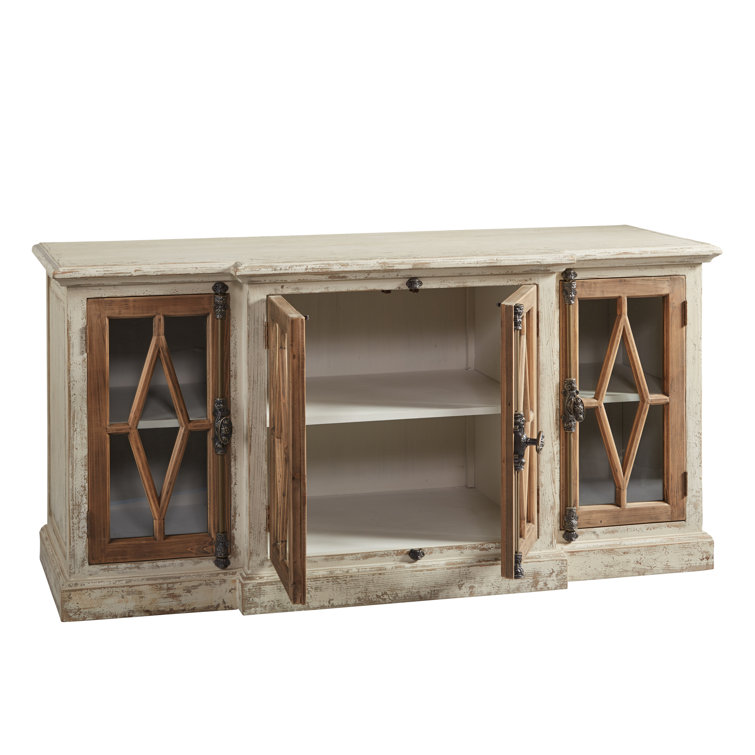 64.25'' Rustic Brown and White Glass Front Sideboard