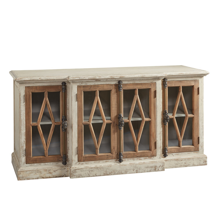 64.25'' Rustic Brown and White Glass Front Sideboard