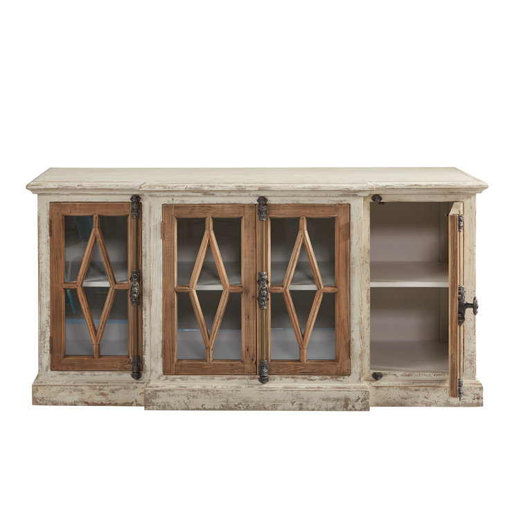 64.25'' Rustic Brown and White Glass Front Sideboard