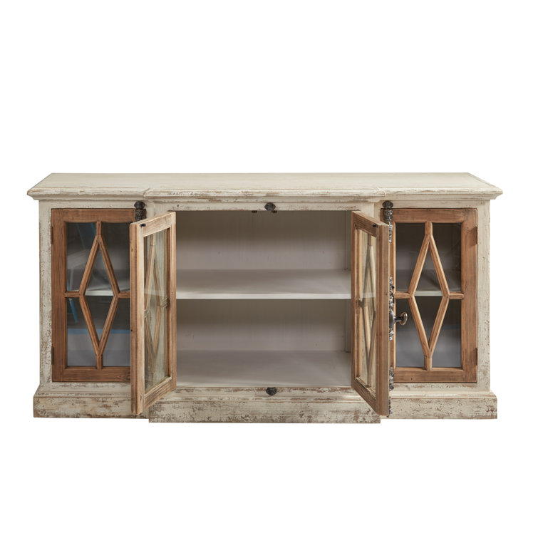 64.25'' Rustic Brown and White Glass Front Sideboard