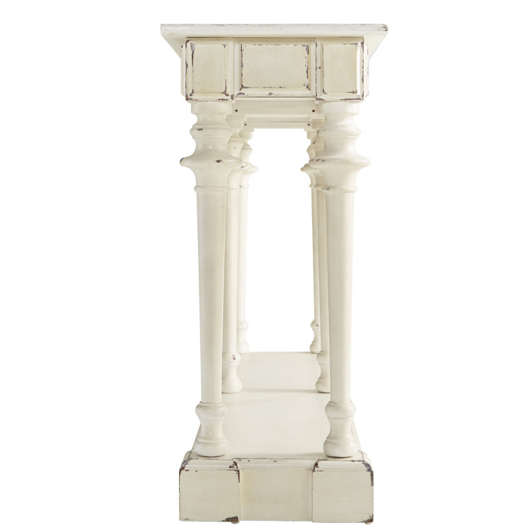 White Distressed Wood Console Table with Storage Drawers