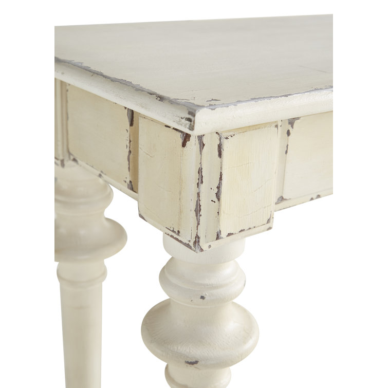 White Distressed Wood Console Table with Storage Drawers