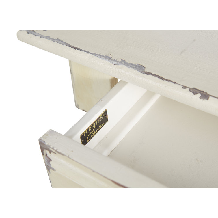 White Distressed Wood Console Table with Storage Drawers