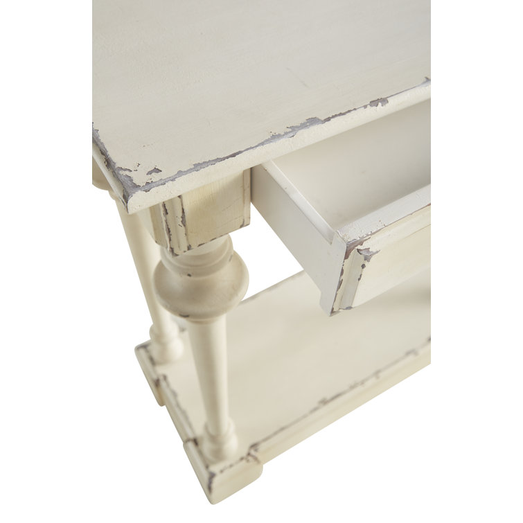 White Distressed Wood Console Table with Storage Drawers