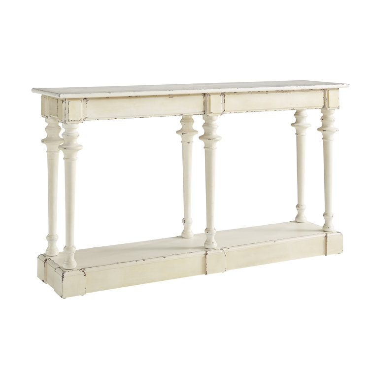White Distressed Wood Console Table with Storage Drawers