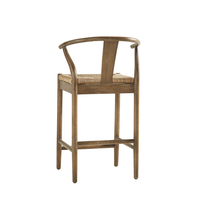 Light Oak and Beige Hand-Woven Counter Stool