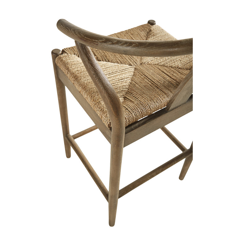Light Oak and Beige Hand-Woven Counter Stool