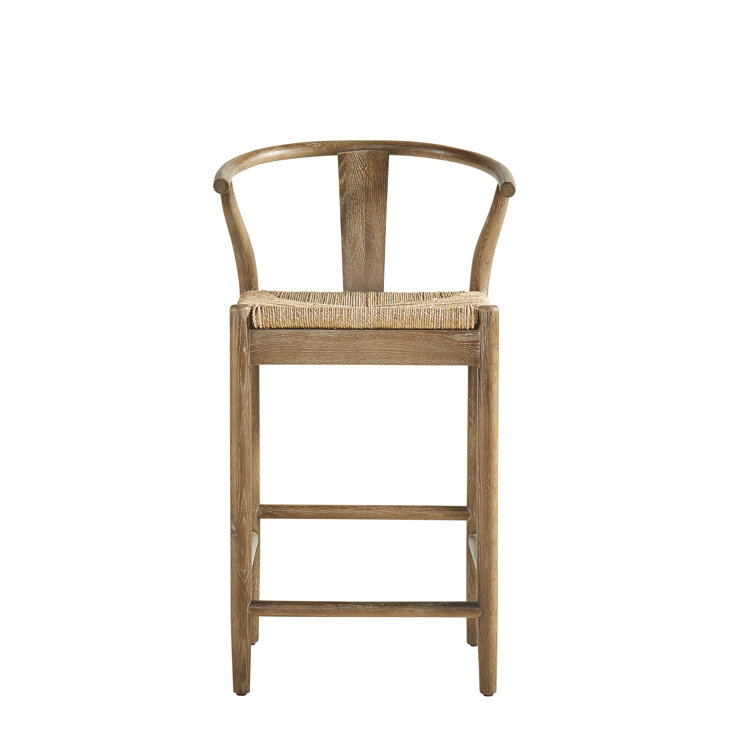Light Oak and Beige Hand-Woven Counter Stool