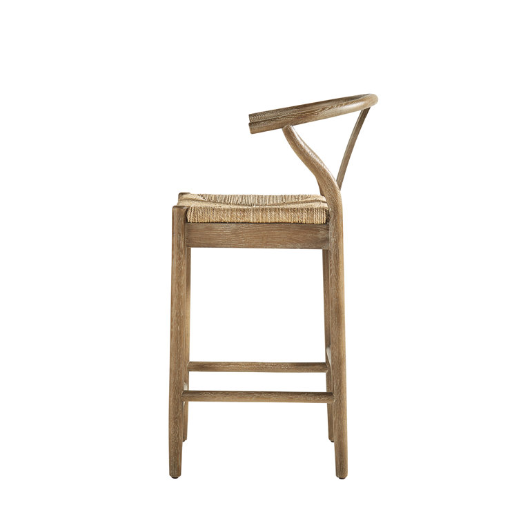 Light Oak and Beige Hand-Woven Counter Stool