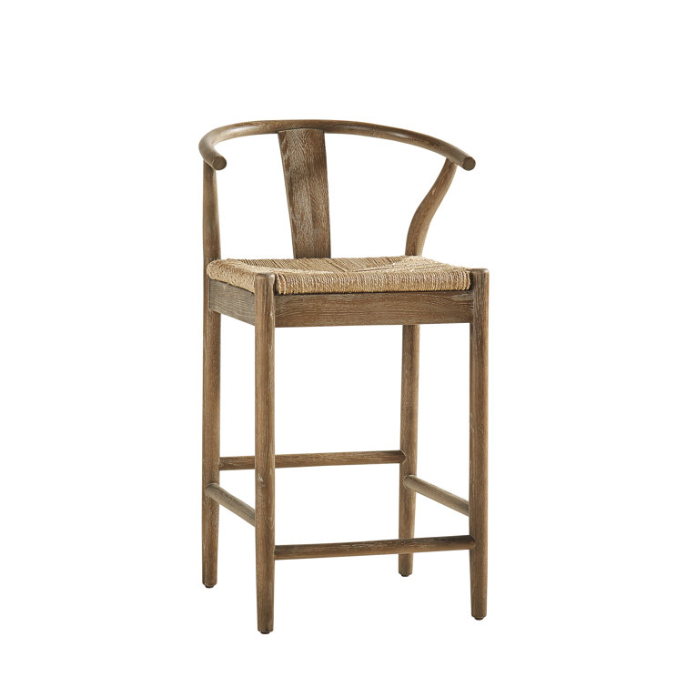 Light Oak and Beige Hand-Woven Counter Stool