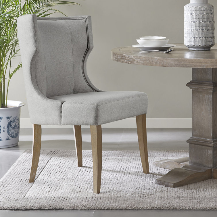 Light Gray Upholstered Wingback Dining Side Chair with Wood Legs