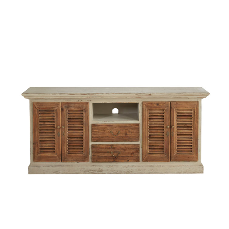 Avon Transitional 71'' Beige and Brown Media Console with Cabinet