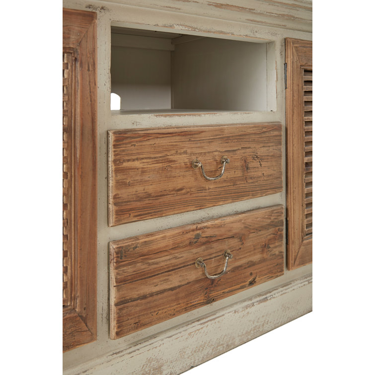 Avon Transitional 71'' Beige and Brown Media Console with Cabinet
