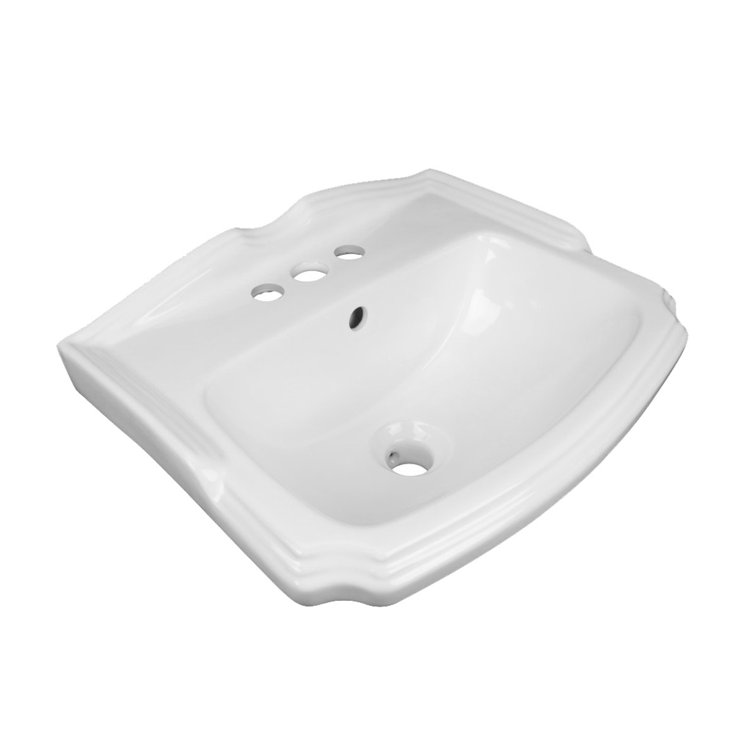 White Ceramic Wall-Mount Bathroom Sink with Overflow