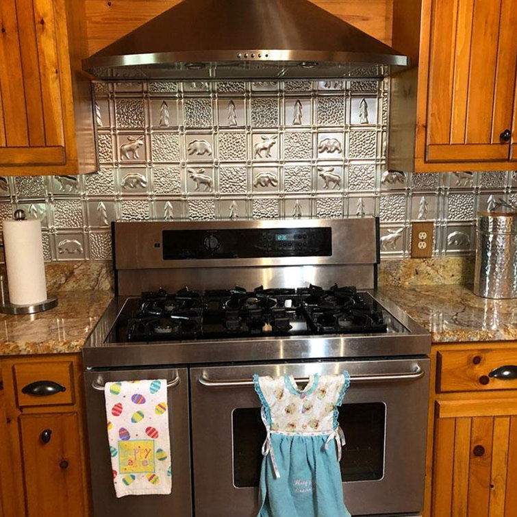 Steel Patterned Tin Plated Wall and Backsplash Tile, 21'' x 16''