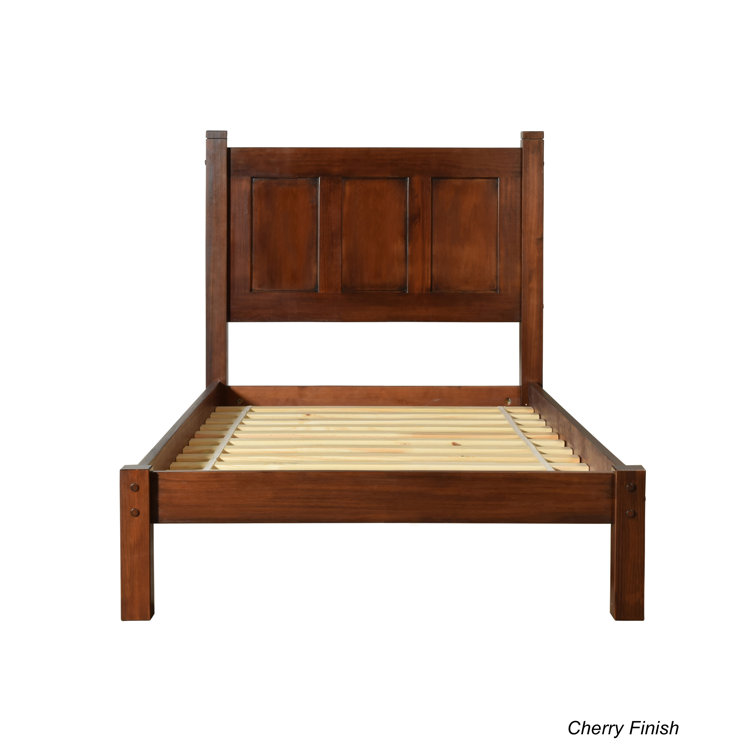Cherry Twin Solid Pine Wood Platform Bed with Headboard